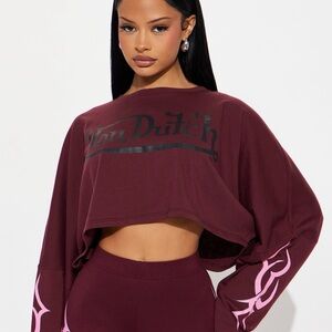 Von Dutch Burgundy Cropped Top